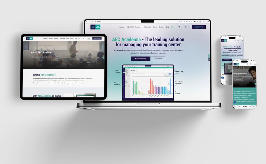 AEC Academia website on laptop, tablet and phones