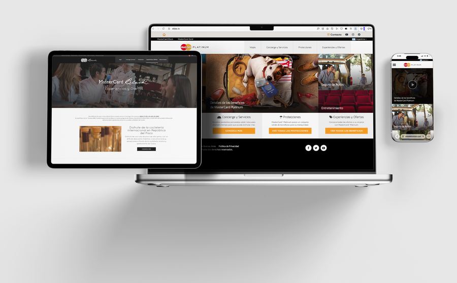 Mastercard regional websites on laptop, tablet and phone