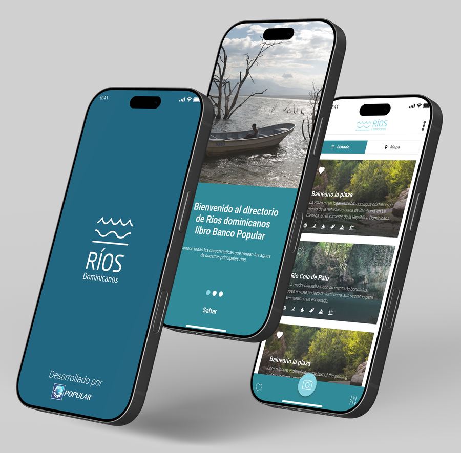 Ríos Dominicanos mobile app screens