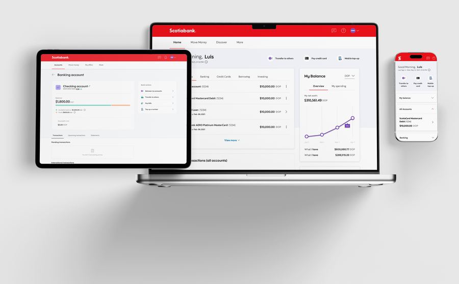 Scotiabank online banking on laptop, tablet and phone