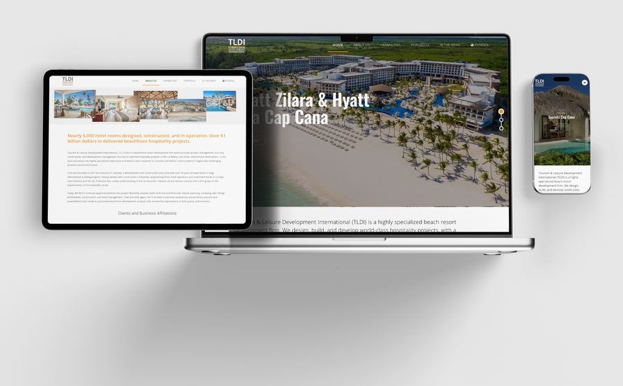 TLDI International website on laptop, tablet and phone